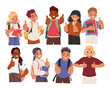 © Anna Syvak - Set of isolated portraits with happy smiling schoolchildren cartoon characters giving thumbsup