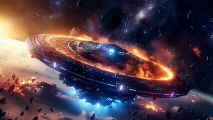 Wall Mural - space abstract si fi background with abstract spaceship in cosmos