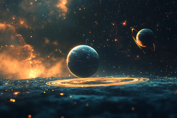 Wall Mural - A cosmic scene featuring planets rings stars and nebulas creating a celestial and dreamy atmosphere