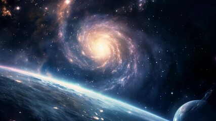 Canvas Print - alien world planet, deep space landscape with several moons