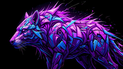  Cybernetic Wolf: Purple and Blue Geometric Art