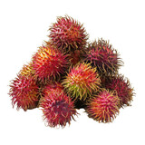 Fresh rambutan fruit piled high, showcasing vibrant colors and unique texture, Isolated image a tropical fruit rambutan piled on a white background
