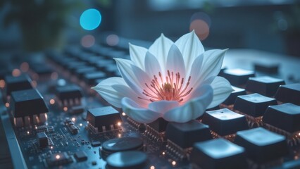 Wall Mural - Lotus Blossom on Tech Circuit: Serenity in Technology, Conceptual Harmony, Futuristic Bloom, AI Integration, Nature Meets Innovation