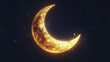 Wall Mural - Celestial night sky with a large, glowing crescent moon near stars. Mystical and peaceful space scene.