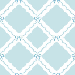 Wall Mural - Blue vintage ribbons seamless pattern, abstract geometric tile pattern.
