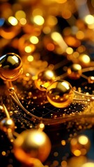 Wall Mural - golden spheres connected by flowing lines with bokeh lights shining in the background, creating a gl