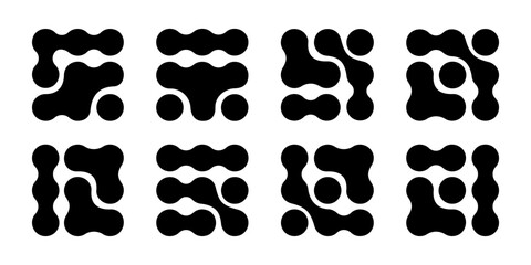 Wall Mural - Set of meta ball patterns. Connected dots, liquid drops or amorphous shapes background. Organic blobs, neurons or molecules isolated on white background. Vector graphic illustration.