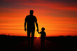 © Kleber - Father’s Day warm sunset silhouette of father and child holding hands, emotional family connection and love, dia dos pais