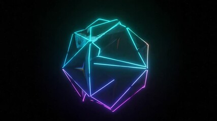 Wall Mural - Neon geometric sphere glows in space; digital art background