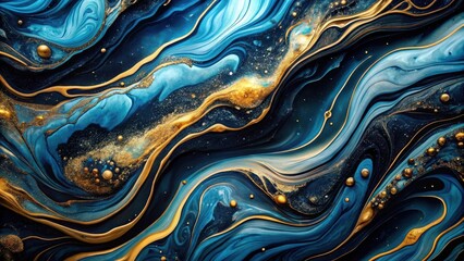Wall Mural - abstract swirling blue and gold fluid art a luxurious, elegant, and textured background image for de