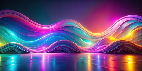 Wall Mural - abstract vibrant wave formations with glowing neon light reflections on a glossy surface