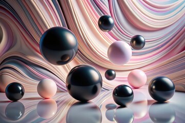 Wall Mural - Abstract Composition of Floating Spheres Against a Swirling Pastel Background