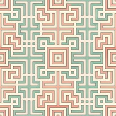 Wall Mural - interlocking peach and teal line pattern with abstract geometric shapes in seamless modern design