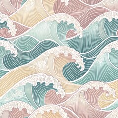 Wall Mural - Serene Pastel Ocean Wave Pattern With Gentle Flowing Lines in Calm Abstract Background Composition