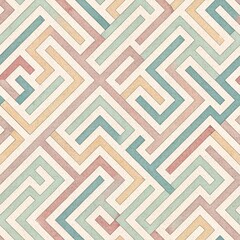 Wall Mural - abstract watercolor maze pattern in pastel geometric lines with seamless background for modern decor