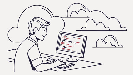 Programmer Coding on Computer Connected to Cloud Network. Developer Working on Cloud Computing and Software Development.