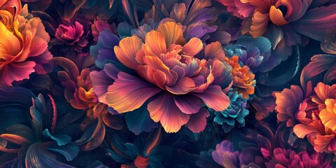 Sticker - high-resolution shot of intricate floral patterns with vibrant colors and rich details, ideal for el