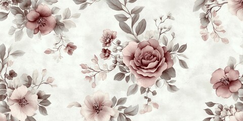 Sticker - repeating floral patterns with subtle textures and soft shadows, perfect for romantic, vintage backg