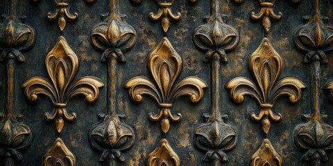 Sticker - macro shot of detailed, repeating fleur-de-lis patterns with rich textures and elegant details, idea