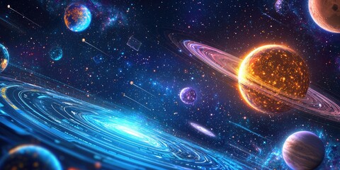 Wall Mural - a web interface featuring a space exploration theme, with holographic elements, celestial navigation