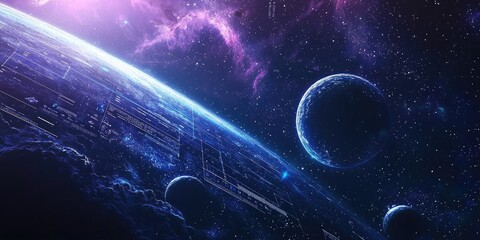 Wall Mural - futuristic website ui with space-inspired elements, including holographic buttons, celestial data gr