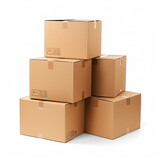 A stack of cardboard boxes on a transparent background