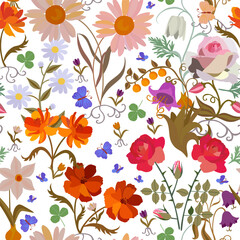 Wall Mural - Beautiful floral seamless pattern with spring and summer flowers
