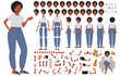 © tynyuk - Constructor of character cute dark skinned girl. Young woman, student or volunteer. Set of hands legs body and head positions for creating animation and own illustrations. DIY kit. Vector illustration