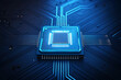 © MdAbulBasar - Close up of a glowing blue central processing unit on a dark circuit board