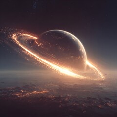 Wall Mural - Blue Planet Earth and Sun in Space with Night Sky View