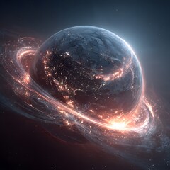 Wall Mural - Our blue planet Earth orbits the sun in the night sky, a globe of ocean and light in the vast universe