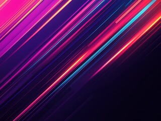 Wall Mural - diagonal streaks of vibrant pink, purple, orange, and blue light illuminate a dark background, creat