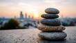 © Thamonchanok - Mental health crisis in therapy and emotional balance concept. Balanced stones symbolize tranquility against a sunset backdrop.