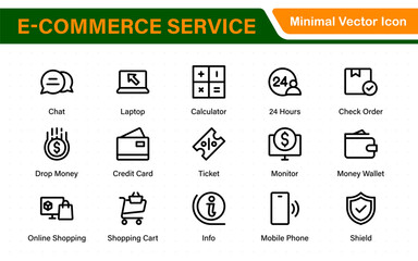 Wall Mural - E-Commerce set of web icons in line style. Online shopping icons for web and mobile app. Business, mobile shop, digital marketing, bank card, gifts, sale, delivery. Vector illustration