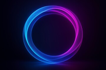 Wall Mural - neon glowing circular light shape with blue and purple gradient on dark background, abstract digital