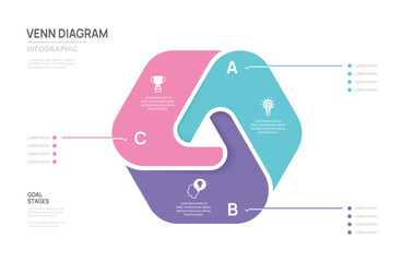 Wall Mural - venn diagram infographic chart template for business 3 step options presentation with icon elements 