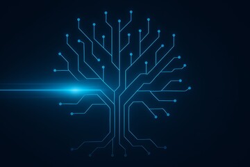 Wall Mural - Image of tech - inspired blue circuit tree pattern fits AI - themed promotions, tech - eco projects, or innovation - concept designs, representing tech evolution and interconnectedness.
