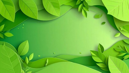 Wall Mural - Abstract green wave design with natural leaf pattern for a smooth eco-friendly background