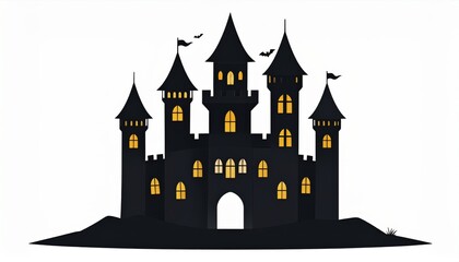Wall Mural - medieval fairy tale castle vector illustration with a towering fantasy fortress on a hill, bathed in