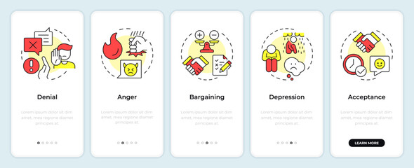Wall Mural - five stages of grief onboarding mobile app screen. changes management. walkthrough 5 steps editable 