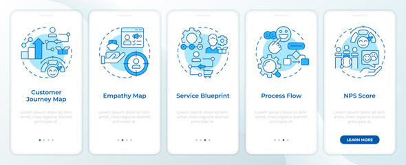 Wall Mural - gap analysis tools blue onboarding mobile app screen. performance. walkthrough 5 steps editable grap