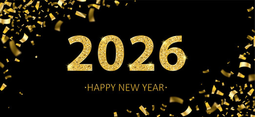 Wall Mural - 2026 New Year Golden Confetti Black Header 2