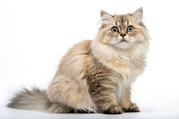  Fluffy Green-Eyed Cat Poses Gracefully Against Clean White Backdrop 