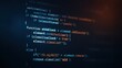 © Imaginebuddy - Floating code lines shine in blue and orange light with particles in a cinematic dark setting, showing sharp Code Flow, Data Stream, Programming Interface