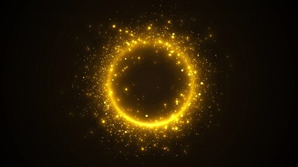 Wall Mural - golden ring of particles black background. circle frame sparkles and flares golden glitter light tai