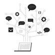 © The img - Laptop generating communication and coding tree structure line illustration concept. Programming, web development, IT speech bubbles outline 2D object isolated. Ink linear metaphor vector art
