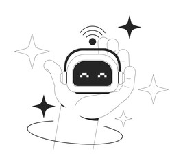 Wall Mural - ai robot companion line illustration concept. advanced artificial intelligence pet robotic toy. smar