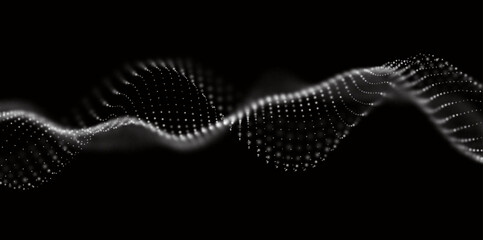 Wall Mural - wave of white particles. abstract technology flow background. sound mesh pattern or grid landscape. 