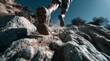 © Arfa_Media - Close up of trail running shoes on rocky path, athlete running uphill on mountain path during summer sunny day