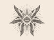 © Victoria - Seraphim multiple eyes wings engraving style vector illustration